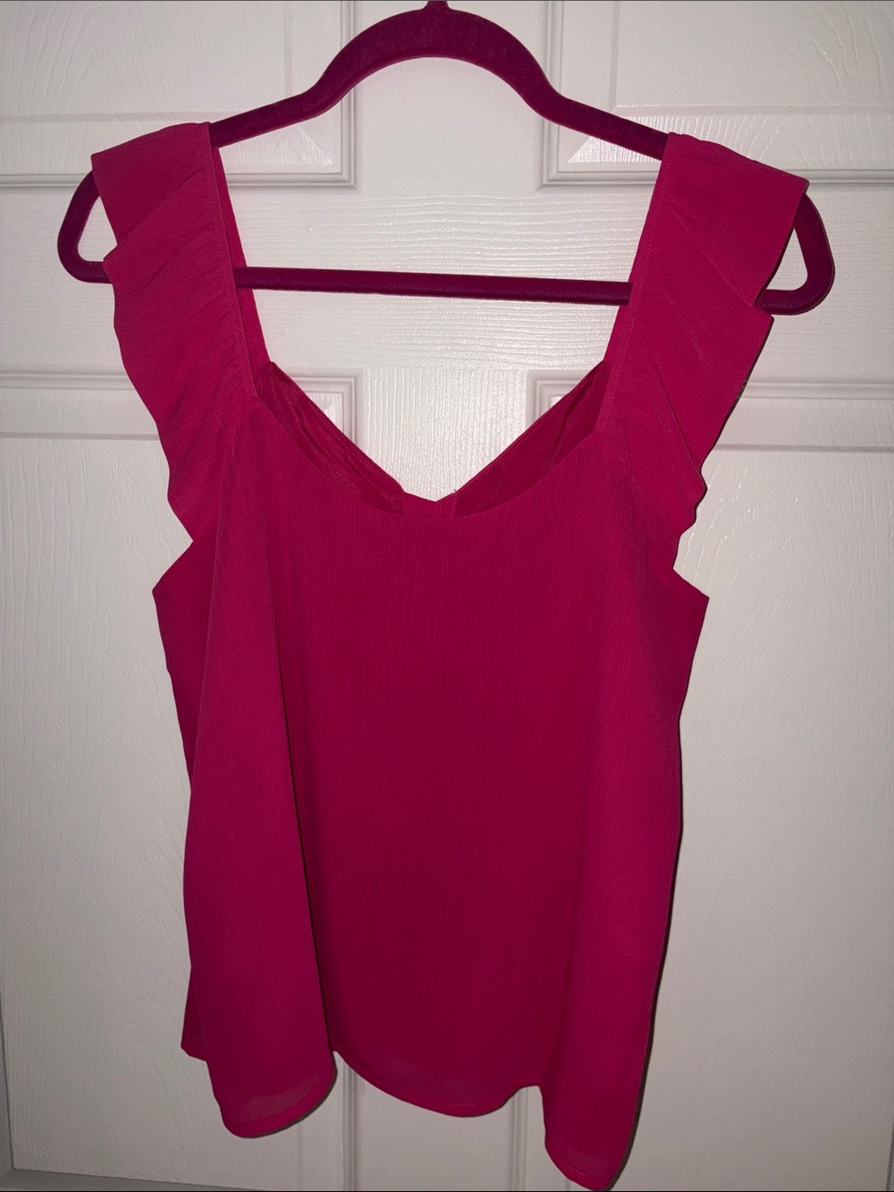 J. Crew Factory Fuchsia Ruffle Strap Button-Front top - Picture 3 of 3